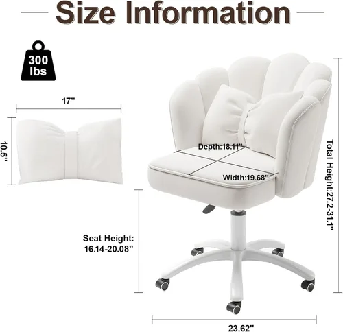 Miniatura 2 de Silla de tocador con ruedas Silla de escritorio de pétalos de terciopelo Silla de oficina en casa copetada tapizada para mujeres y niñas, Silla