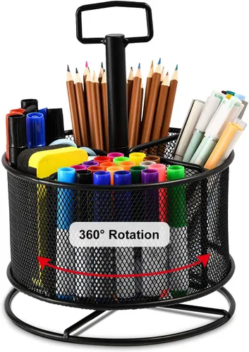 Marbrasse Organizador de Escritorio de Malla, Portaplumas Multifuncional Giratorio de 360 Grados, Organizador de Escritorio de Papelería de 4