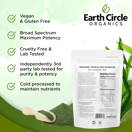 Miniatura 6 de Earth Circle Organics Espirulina en polvo, Kosher, cruda y no irradiada Proteína vegana pura Superalimento energético premium, alto
