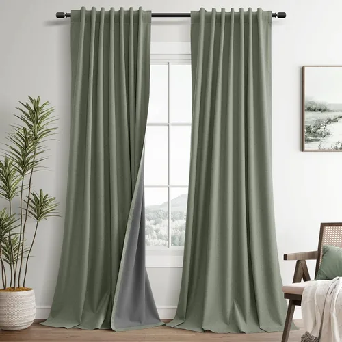 Miniatura 43 de Guken Cortinas opacas de lino, 2 paneles rústicos, elegantes, 100% opacas, con aislamiento térmico, banda de ganchos y trabilla trasera, 52 x 84