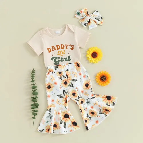Miniatura 87 de Sejardin Ropa de verano para bebé y niña, recién nacida, manga corta, con letras, mameluco elástico con diadema