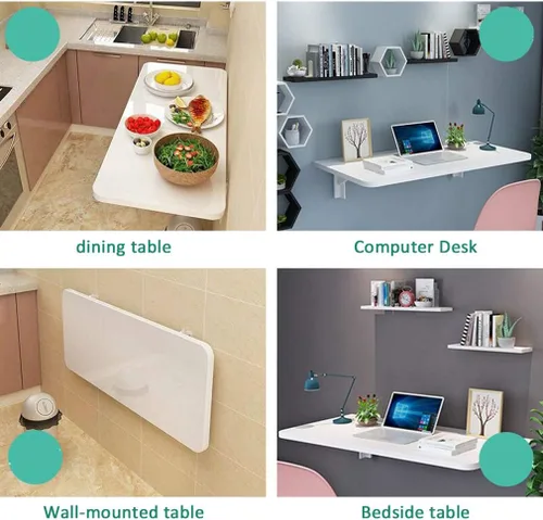 Miniatura 8 de Mesa de comedor plegable para pared de apartamento, mesa de comedor, banco de trabajo para colgar en la pared, escritorio flotante multifunción