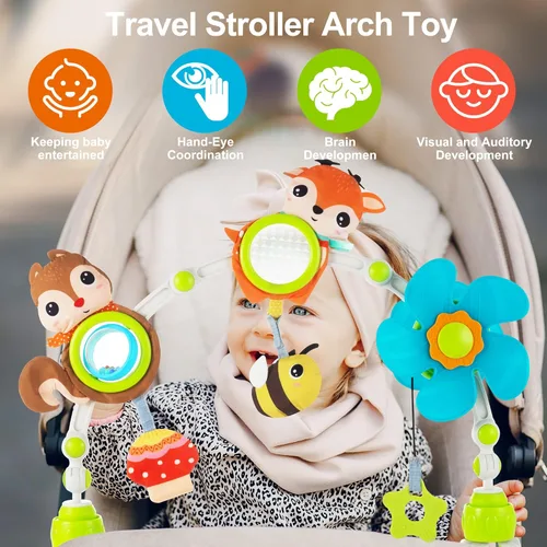 Miniatura 2 de Lynncare Arco Ajustable de Juguetes para Cuna de Bebé para Lactantes y Niños Pequeños, Arco para Carriola, Juguetes para Cuna con Fascinantes Ciervo