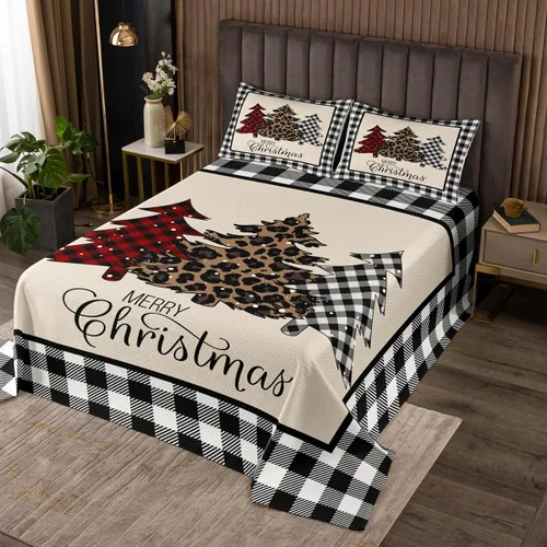 Juego de ropa de cama rústica para niños, tamaño individual, para árbol de Navidad, decoración de dormitorio de niñas y adultos, colcha acolchada de
