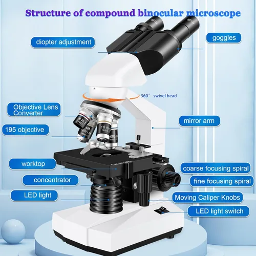 Miniatura 5 de Microscopio para adultos con oculares WF10x y WF25x, aumento de 40X-2000X, cámara USB, microscopio para adultos adecuado para laboratorio y escuela