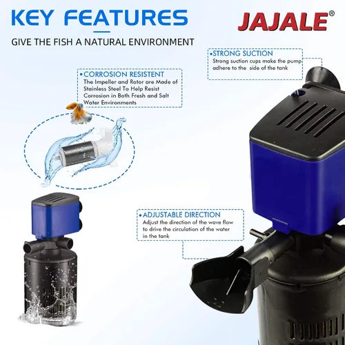 Miniatura 5 de Bomba sumergible con filtro interno de 475 GPH - Bomba de tanque de peces de acuario 3 en 1 con oxigenación, filtración y ciclismo de agua, Azul; 1