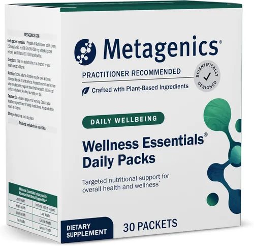 Metagenics Wellness Essentials - Paquetes diarios de multivitamínicos y omega-3 con vitaminas A, C, D, E y B, apoya la salud del corazón, el