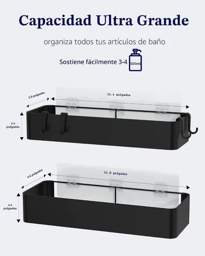 Miniatura 4 de Kitsure Organizador de ducha – Paquete de 2 organizadores de ducha adhesivos, estantes de metal inoxidables, organizadores de baño sin taladrar