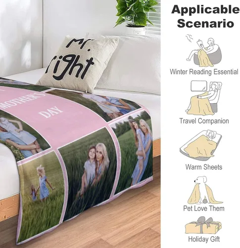 Miniatura 6 de Manta personalizada con texto fotográfico, manta con imagen para bebé, madre, padre, adultos, amigos, amantes, perros, mascotas, manta de franela