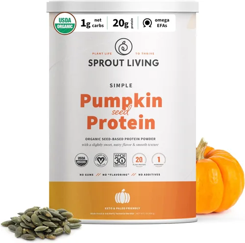 Sprout Living Polvo de Proteína Orgánica de Semillas de Calabaza, Sin Sabor, 20 Gramos de Proteína a Base de Plantas Sin Edulcorantes Artificiales,