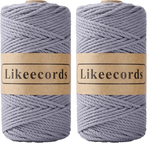 Miniatura 13 de Likeecords Cordón de algodón para macramé de 3mm x 100 metros, hilo torcido de 3 hebras, cuerda de macramé, hilo de algodón para macramé, cuerda