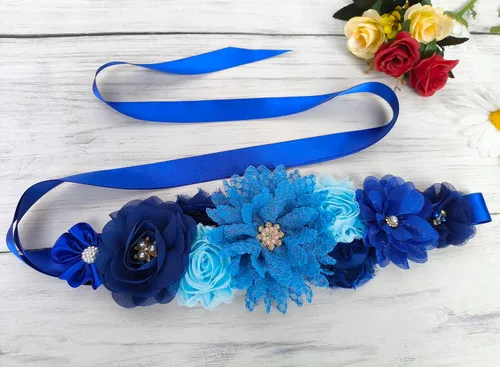 Miniatura 7 de Cinturón de maternidad con flores para baby shower para mamá embarazada con flores