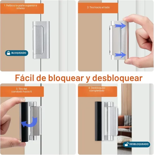Miniatura 5 de Husfunov Paquete de 2 cerraduras de seguridad para el hogar, cerradura de refuerzo de puerta a prueba de niños, con tope de 3 pulgadas, soporta 800