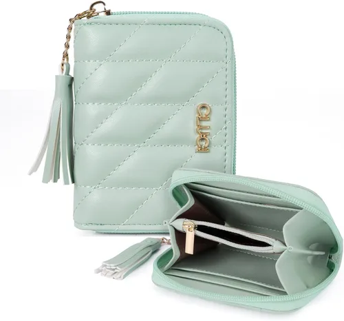 Miniatura 10 de CLUCI Cartera pequeña para mujer, de piel, delgada, plegable, con múltiples tarjeteros, organizador de diseño con ventana de identificación extraíble