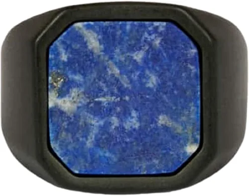 Miniatura 2 de Tateossian Anillo de cerámica negra con lapislázuli azul o piedra ónix, cuadrado