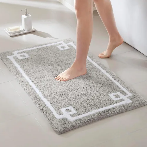 Madison Park Evan Alfombra de Baño 100% Algodón con Respaldo Antideslizante - Tapete de Baño de Felpa Copetuda Lujoso, Absorbente, Secado Rápido,
