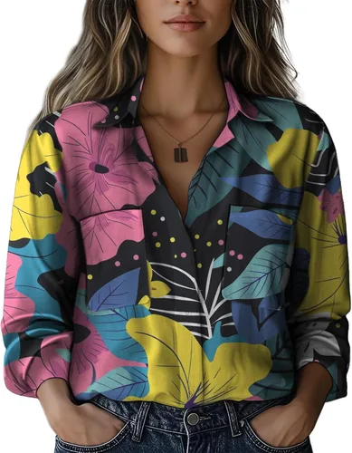 Miniatura 14 de Summer Tops for Women Lightweight Button Flowy Shirts Boho Long Sleeve Blouses Casual Clothes with Pockets