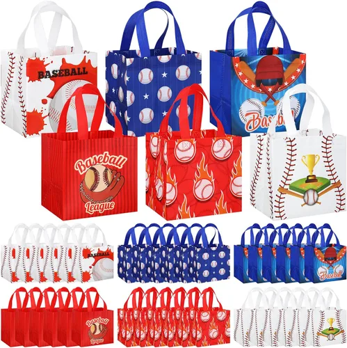 Kigeli 60 bolsas de regalo de fiesta de béisbol, bolsas de regalo reutilizables no tejidas con asas, bolsas de dulces para fiesta de equipo, como se