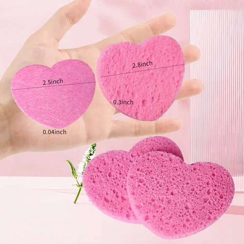 Miniatura 3 de 100 unidades de esponjas faciales comprimidas en forma de corazón de celulosa natural para esteticistas, esponjas profesionales cosméticas y de spa