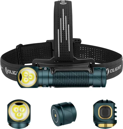 OLIGHT Perun 3 - Linterna frontal recargable, 3000 lúmenes LED con luz roja, lámpara frontal impermeable con diadema para campamento al aire libre,
