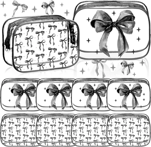 Kacctyen 10 bolsas de maquillaje con lazo negro, regalos a granel para niñas y mujeres, regalos de fiesta de cumpleaños, coqueta, lazo pastel,