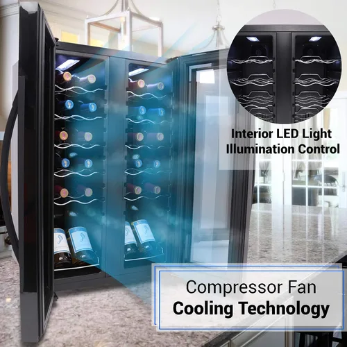 Miniatura 4 de Nutrichef Refrigerador de vino de 24 botellas Enfriador de vino de doble zona Temperatura ajustable de 41 °F a 64 °F Funcionamiento ultra