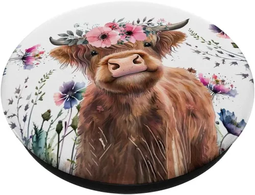 Miniatura 2 de PopSockets adhesivo PopGrip de vaca escocesa floral de vaca escocesa para bebé