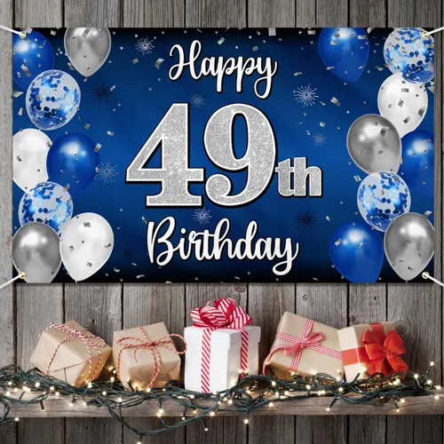 Miniatura 119 de Decoración de feliz cumpleaños 35, globo azul y plateado de 35 años, cartel grande de telón de fondo de cumpleaños, suministros para fiesta de 35th