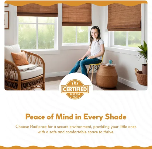 Miniatura 4 de Radiance Persianas Romanas de Bambú Sin Cordón para Ventanas - Persianas de Bambú de Varillas Planas para Control de Luz Semi-Privado - Persianas