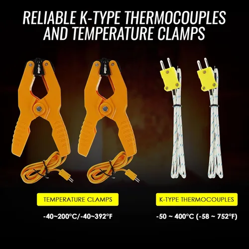 Miniatura 4 de Termómetro de termopar tipo K (-50 ~ 2,372.0 °F), termómetro digital de canales dobles con 2 abrazaderas de temperatura, 2 sondas de termopar