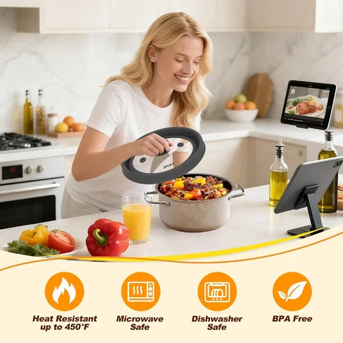 Miniatura 7 de FPVIER Cubierta plegable para salpicaduras de microondas - Tapa ventilada de silicona y vidrio con mango de fácil agarre, se ajusta a platos