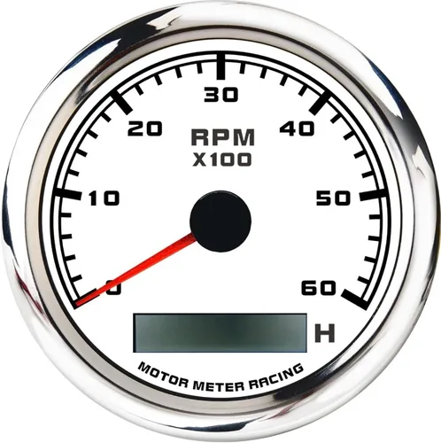 Miniatura 7 de MOTOR METER RACING Serie Pro W 85mm 3-3/8" Tacómetro 4000 RPM para motor de gasolina diésel con medidor de horas Dial blanco LED rojo Impermeable