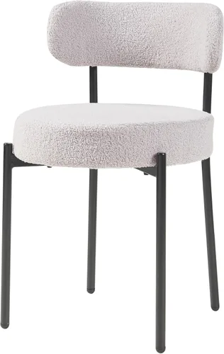 Miniatura 8 de Panana Sillas de comedor modernas, sillas de comedor redondas tapizadas de mediados de siglo con patas de metal negro (4, gris)