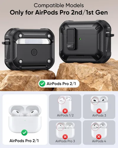 Miniatura 2 de MoKo for AirPods Pro 2 Case with Lock - Compatible with MagSafe, Phone Stand & Auto Pop-up for AirPods Pro 2nd/1st Generation Case, Military-Grade