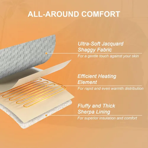 Miniatura 2 de Manta térmica eléctrica tamaño matrimonial – Manta jacquard a cuadros Sherpa de 72 x 84 pulgadas, manta de cama de calentamiento rápido con 6