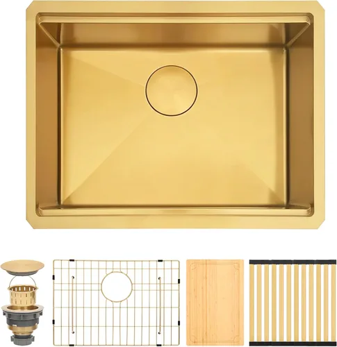Miniatura 14 de Fregadero de barra de montaje inferior, fregadero de barra dorada de 15 pulgadas, fregadero de cocina de 15 x 15 x 9 pulgadas, fregadero de cocina