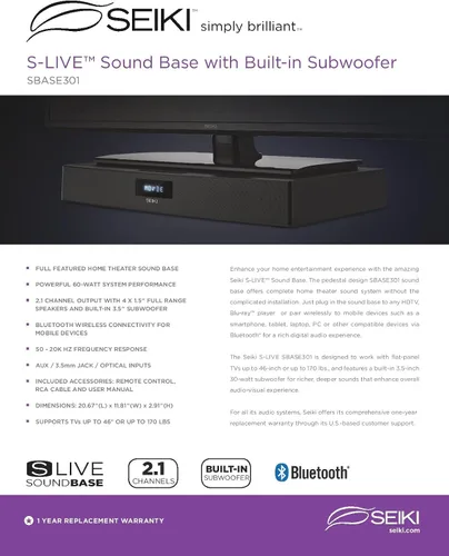 Miniatura 5 de Seiki Base de sonido SBASE301 (negro)
