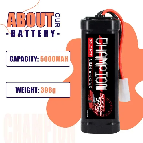 Miniatura 2 de GOLDBAT Batería NiMH de 5000 mAh 7.2 V con conector Tamiya para coche RC Truck LOSI asociado HPI Kyosho Tamiya Hobby (paquete de 2)