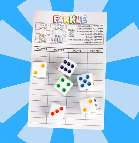 Miniatura 6 de Regal Games - Juego de dados clásico Farkle con 6 dados de colores, 1 conveniente cubilete para agitar fácilmente y 25 hojas de puntaje - Juego