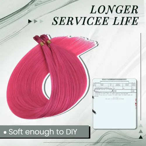Miniatura 5 de RUNATURE Extensiones de cabello humano con punta I Tip color rosa, invisibles, extensiones de cabello humano real, extensiones de cabello humano