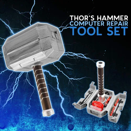 Miniatura 4 de Caja de herramientas, linterna y electrónica con diseño de martillo de Thor de Marvel, kit de 28 piezas con llave inglesa