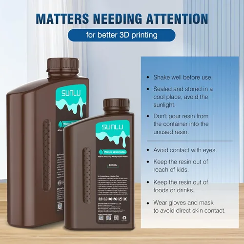 Miniatura 8 de SUNLU - Resina lavable al agua de 1000 g, resina de impresora 3D de curado rápido para impresoras 3D de resina LCD DLP SLA, resina de fotopolímero