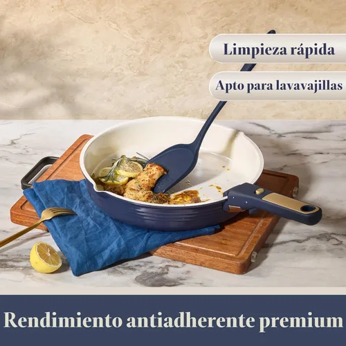 Miniatura 4 de CAROTE Juego de 21 utensilios de cocina de titanio, juego de ollas y sartenes antiadherentes, juego de cocina de cocina con mango desmontable, Azul