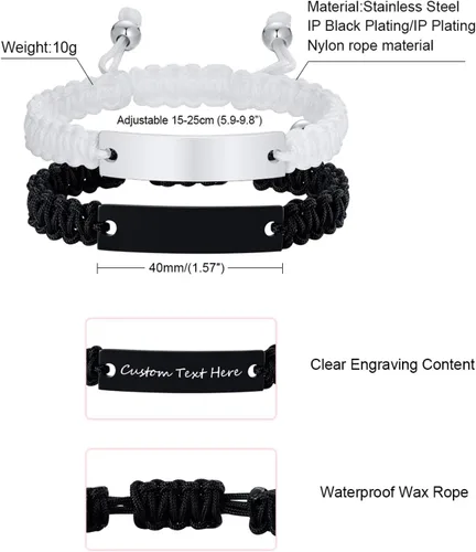 Miniatura 3 de XUANPAI Pulseras a juego para parejas mujeres y hombres, pulseras largas para él y ella, de relación, de aniversario, Navidad, regalos de cumpleaños
