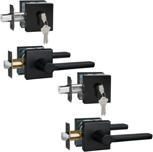 Miniatura 67 de Manija de Puerta de Paso (Sin Cerradura), Mango Cuadrado Interior de Servicio Pesado para Pasillo y Closet, Negro Mate, Reversible para Diestros