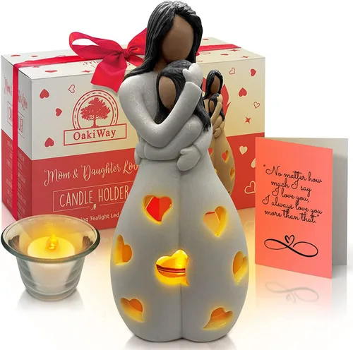 Miniatura 11 de Estatua de Portavelas Pintada a Mano Abuela-Nieta con Vela LED Parpadeante Ideas Únicas de Regalo de Nana para Navidad, Regalo de Cumpleaños