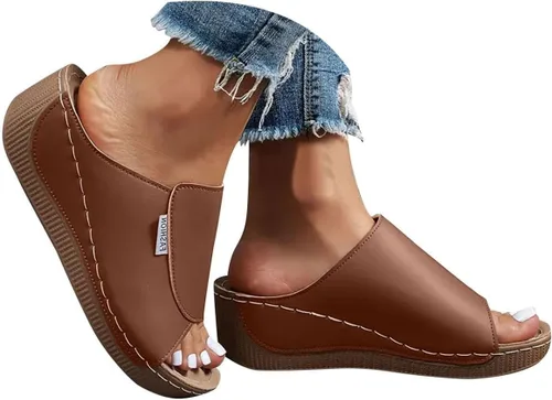 Miniatura 13 de Sandalias de cuña para mujer, puntera abierta, soporte de arco, calzado ortopédico para caminar, zapatos elegantes de suela suave sin cordones Blanco