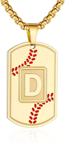 Miniatura 59 de A-Z Collar con etiqueta de perro para hombre, dije de béisbol, cadena de acero inoxidable de 22 + 2 pulgadas, regalo de joyería personalizado