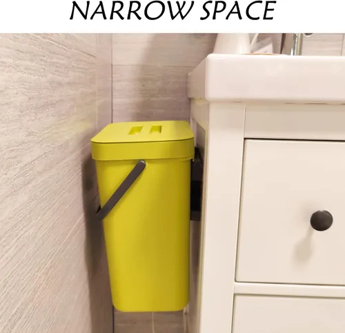 Miniatura 6 de stonespace Cubo de basura pequeño con tapa, cubo de compostaje montable para interiores, cubo de basura colgante con tapa para Verde