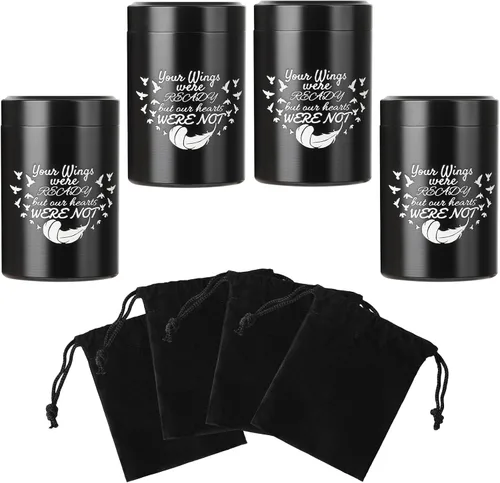 Juego de 4 urnas pequeñas para cenizas humanas, mini urna de cremación de aluminio para cenizas de hasta 7 pulgadas cúbicas, color negro